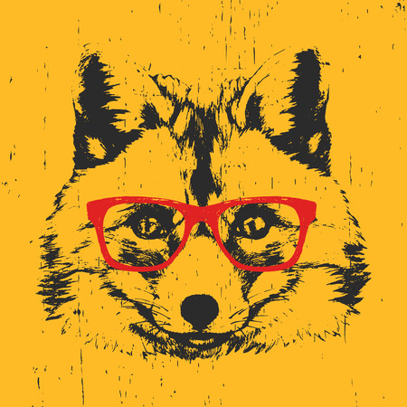Portrait of Fox with glasses. Hand drawn illustration. Vectorのイラスト素材