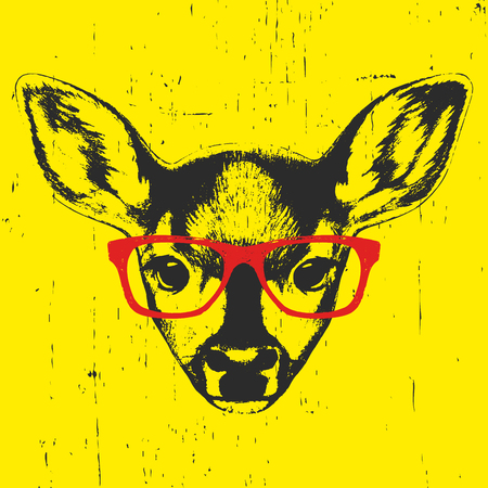 Portrait of Fawn with glasses. Hand drawn illustration. Vectorのイラスト素材
