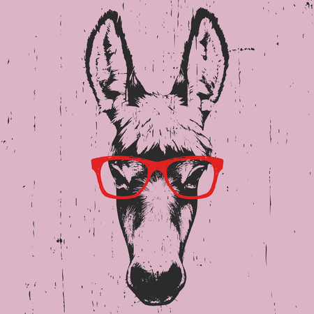 Portrait of Donkey. Hand drawn illustration. Vectorのイラスト素材