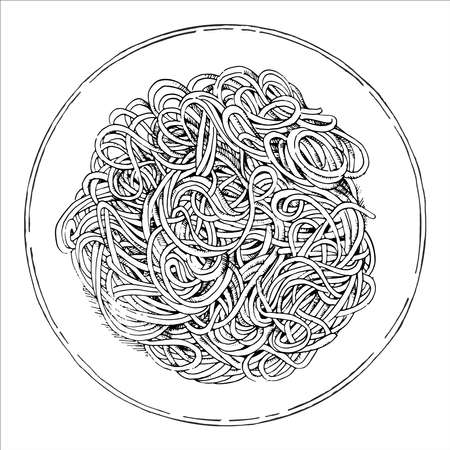 Traditional italian dishes. Hand-drawn illustration of Pasta. Vector. Ink drawing.のイラスト素材