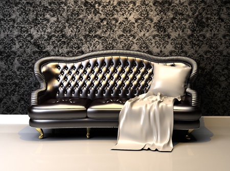 Leather sofa in interior with decoration wallpaperの写真素材