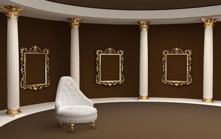 Baroque frames on wall gallery museum and armchairの写真素材
