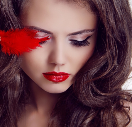 Fashion woman Beauty Portrait. Red Lipsの写真素材