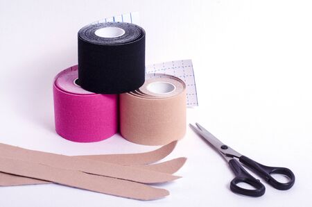 Special physical multi-colored taping for muscles during sports and other injuries.の写真素材