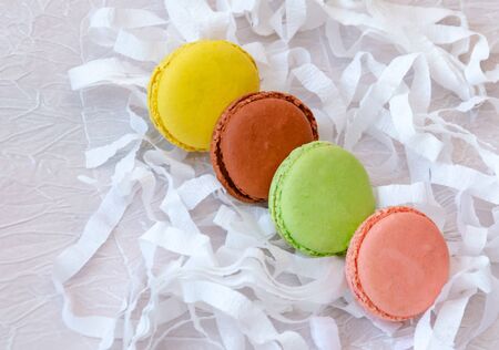 macaroni , sweet and colorful French pasta, dessert on a light background, close-upの写真素材
