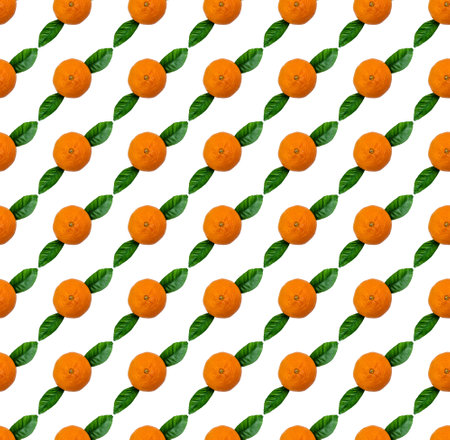 mandarin fruit with leaves on a white background, seamless pattern with fruits