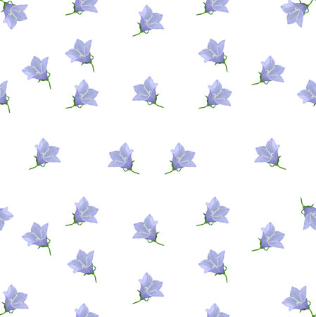 seamless pattern with lilac bell flowers, white backgroundの写真素材