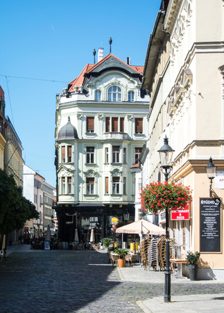 BRATISLAVA, SLOVAKIA - JULY 30, 2016: A beautiful decorated house at the center of old town of Bratislava, Slovakia.のeditorial素材