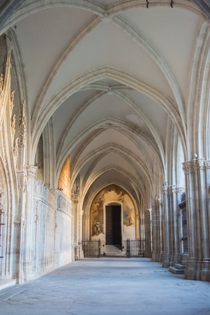 TOLEDO, SPAIN - FEBRUARY 8, 2017: A gothic style corridor of the Primate Cathedral of Saint Mary of Toledo, Castilla-La Mancha, Spain.のeditorial素材