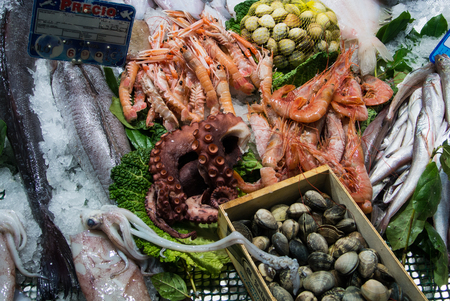 TOLEDO, SPAIN - FEBRUARY 10, 2017: Seafood market at Toledo, Castilla La Mancha, Spain.のeditorial素材