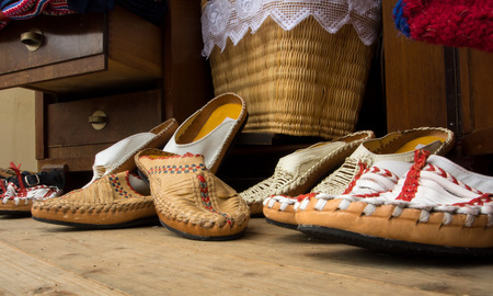 FRANKFURT, GERMANY - JUNE 6, 2017: Handmade shoes at the Croatian street market, Frankfurt am Main, Germany.のeditorial素材