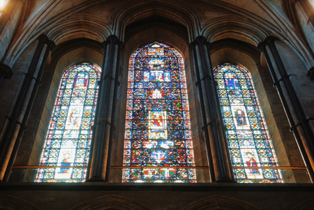 LONDON, ENGLAND - AUGUST 02, 2013: Stained-glass window at Cathedral of Salisbury.のeditorial素材
