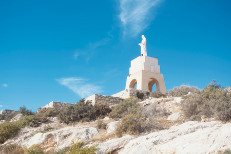 ALMERIA, SPAIN - FEBRUARY 11, 2016: Statue of the Sacred Heart of Jesus at the San Cristobal hill in Almeria; Andalusia; Spain.のeditorial素材