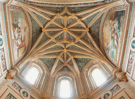 SEGOVIA, SPAIN - FEBRUARY 11, 2017: Beautiful gothic decorated ceiling interior view of Catedral de...