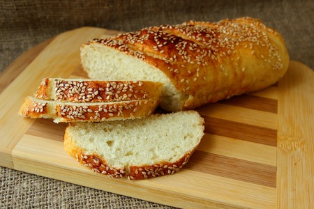 Fresh homemade bread topped with sesame seeds
の写真素材