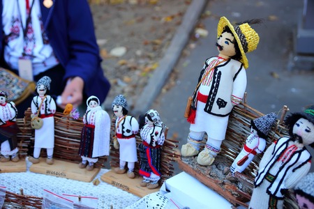 Chisinau, Moldova, 10.14.2014, soft toys in the folk style for sale at the festival city of Chisinauのeditorial素材
