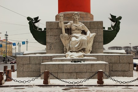 Rostral columns. statue of "Neva",Russia, St. Petersburg, January 28, 2015のeditorial素材