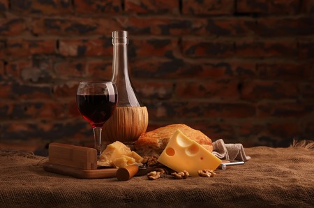 Still Life "Wine and cheese"の写真素材