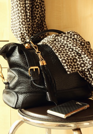 Women's handbag and scarf.の写真素材