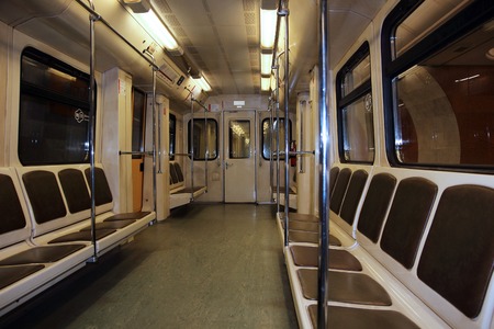 An empty subway car in Moscow.のeditorial素材
