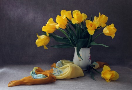 Vase with yellow tulips.の写真素材