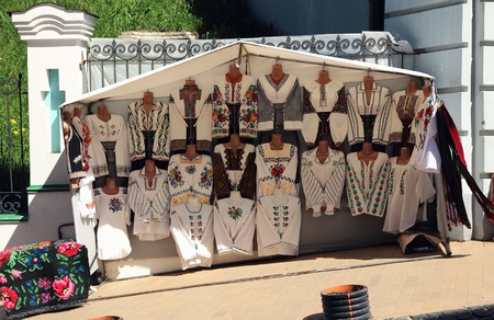 Kiev, Ukraine, April 27, 2016, Women's blouses, embroidered cross-stitch handmade sold on Andrew's descent.のeditorial素材