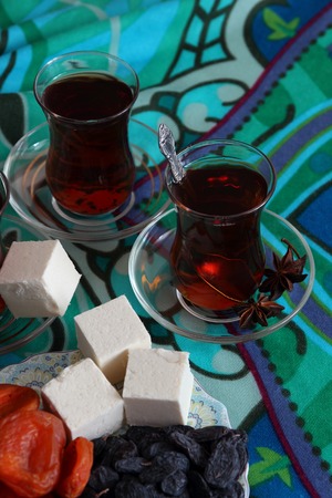 Tea in Turkish and oriental sweets.の写真素材