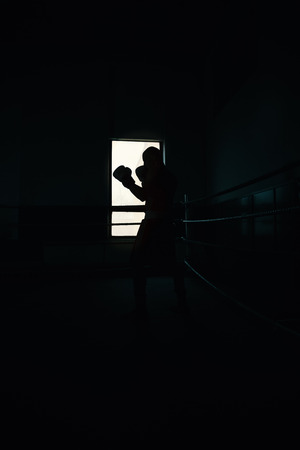 portrait of male boxer standing in the ringの写真素材
