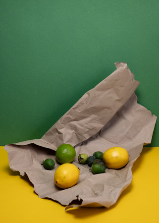 Still Life with Lemons, Feijoa, and Limeの写真素材