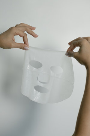 Skincare product: hydrating sheet mask on white backgroundの写真素材