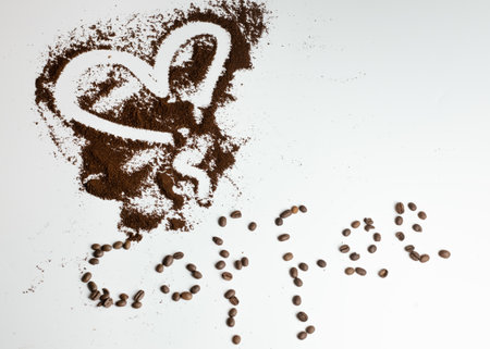 Coffee text made of beansの写真素材