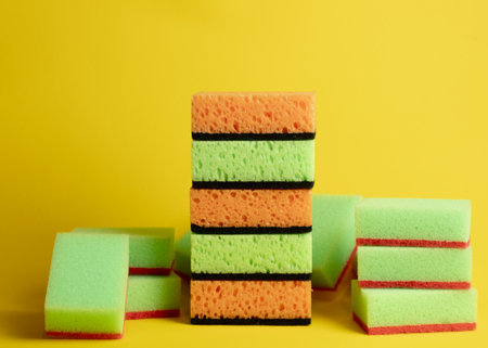 Bright sponges for washing dishesの写真素材