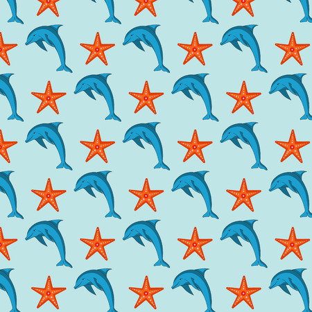 Vector image pattern with dolphins and starfish.のイラスト素材