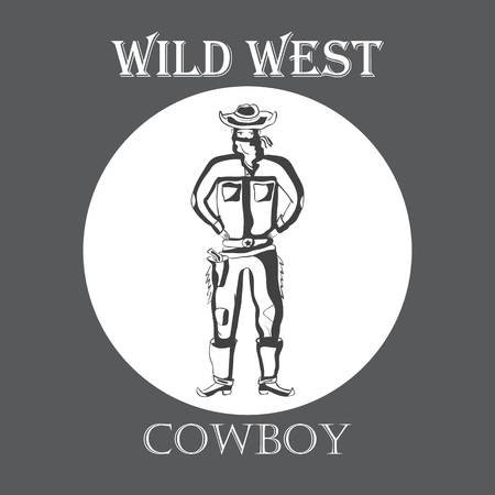 Vector image of a cowboy in gray color, in a circleのイラスト素材