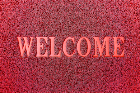 Welcome Red Mat. Welcome Carpet Background. Welcome Red Sign.の写真素材