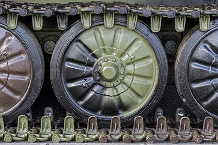 Armored Military Tank Detail. Army Colors Caterpillar.の写真素材