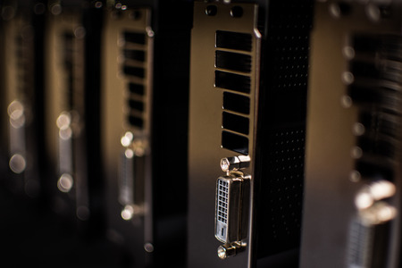 Computer Graphic Cards Using to Mine Cryptocurrency Digital Coinsの写真素材