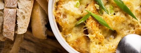 French Onion Soup with Dried Bread and Melted Cheeseの写真素材