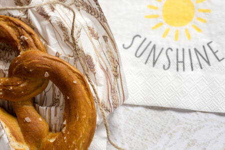 Good Morning Sunshine Background. Pretzels in a Box for Breakfast.の写真素材