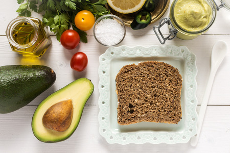 Healthy Breakfast with Fresh Avocado Spread Guacamole