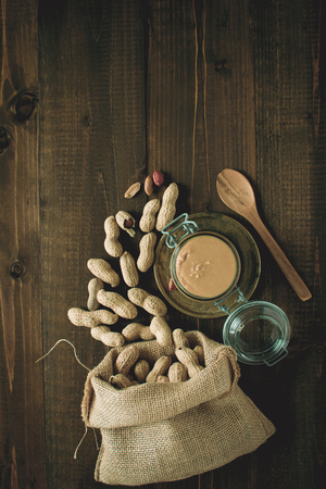 Homemade Peanut Butter in Glass Jarの写真素材