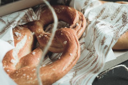 Fresh Pretzels in a Box for Breakfast.の写真素材