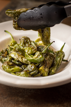 Green Padron Peppers. Pimientos de Padron.の写真素材