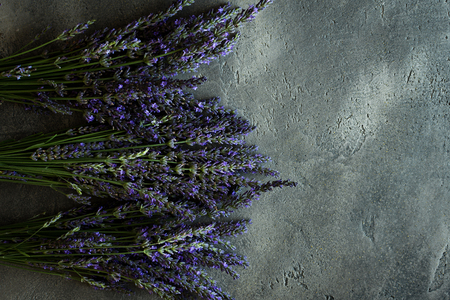 Lavender Vintage Flowers Bouquet on Rustic Dark Backgroundの写真素材