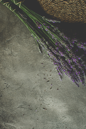 Lavender Flowers Bouquet on Rustic Dark Background. Treats Sleep Issues.の写真素材