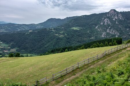 Mountain Landscape and Green Meadow with Blue Cloudy Sky. National Park Tara.の写真素材
