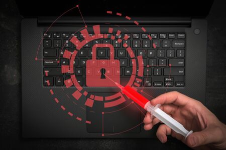 Data Protection Concept. Antivirus Digital Interface. Syringe and Internet Technology Networking...