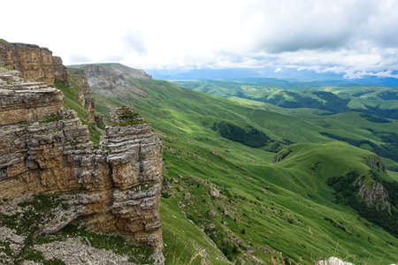 View of the mountains and the Bermamyt plateau in the Karachay-Cherkess Republic.
