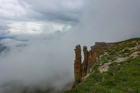 Two monks rocks, Bermamyt plateau, Karachay-Circassian republic.の写真素材