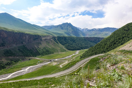The high-mountain road to the tract of Jily-Su. Kabardino-Balkaria. Russia.の写真素材